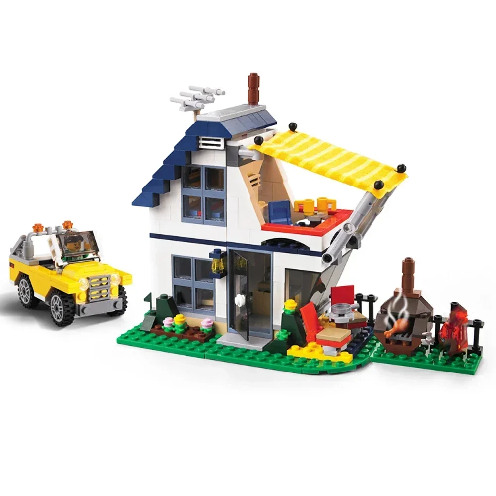 792pcs 3 In 1 Camper Summer Home Bricks Compatible 3117 Vacation Getaways DIY Model Building Block Toys for Children Gifts