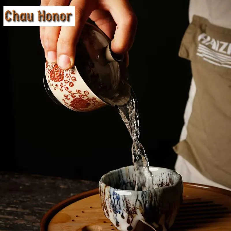 130ml Antique Cizhou Porcelain Kiln Gaiwan Boutique Tea Lid Set Tea Tureen Household Tea Maker Cover Bowl Tea Services Ornaments