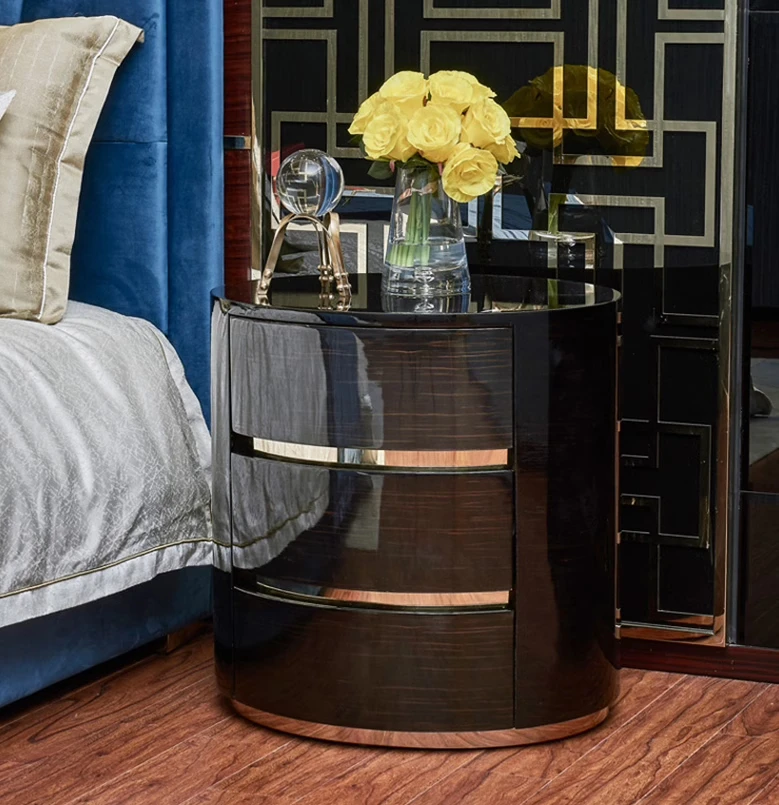 Meubles de chambre à coucher de célébrités d'internet, Table de nuit en ébène, tiroir de rangement, Table d'appoint, Table de chevet ronde, luxe moderne 1 Meubles de chambre à coucher de célébrités d'internet, Table de nuit en ébène, tiroir de rangement, Table d'appoint, Table de chevet ronde, luxe moderne 1
