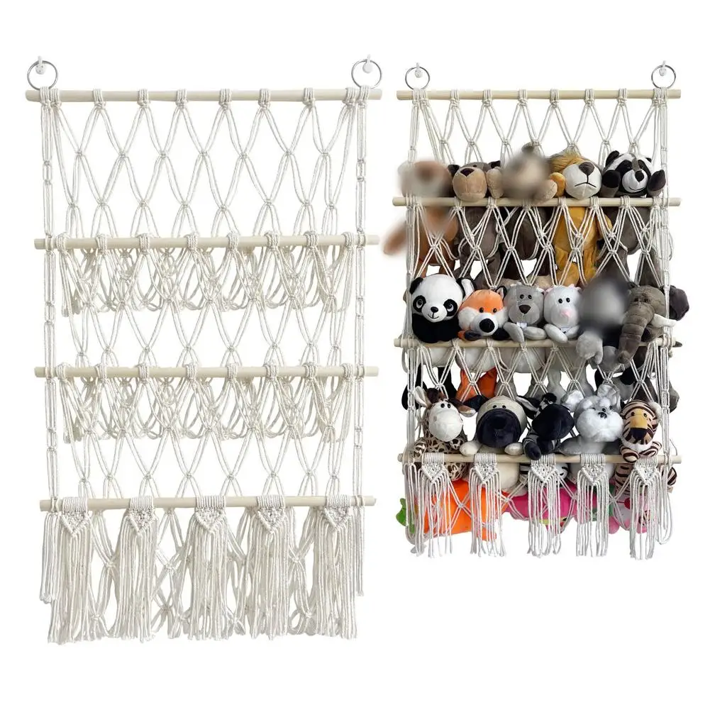 

Stuffed Animal Toy Storage Hammock Hand-Woven Cotton Rope Hanging Organizer For Nursery Play Room Bedroom Kids Room