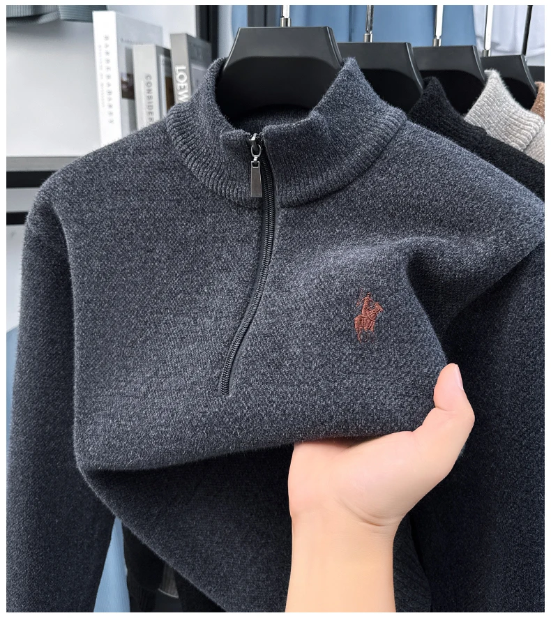 Hochwertiger Samt-Pullover mit Stehkragen und Reißverschluss für Herren Wintertrend Designer-Luxusmarke Paul-Stickerei warmer Strickpullover – Detail 10
