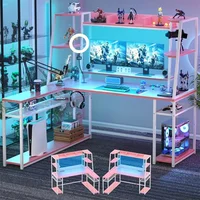 L-Shaped PC Gaming Desk with LED Lights & Power Strips with Storage with Monitor Stand & Hook  63'' Large L Shaped Gaming Desk 1