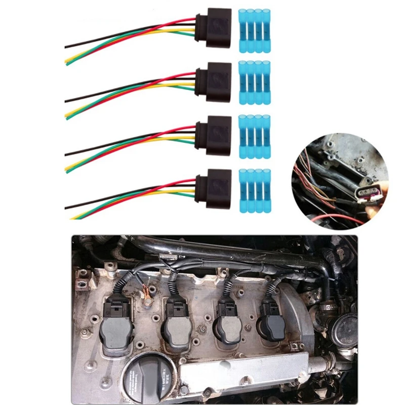 

4 Set Ignition Coil Connector Harness Wiring Plug For Audi A3 A4 A5 A6 TT VW Passat Jetta 1J0973724