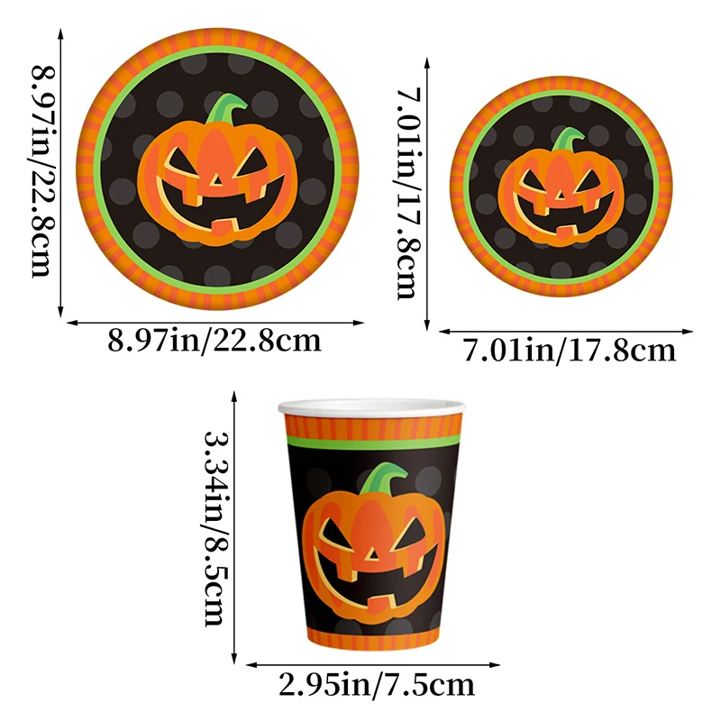 Houseeker 10pcs Halloween Disposable Tableware Sets Christmas Paper Plates Cups Ghost Pumpkin Halloween X-Mas Party Decorations