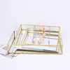 Nordic Retro Storage Tray Gold Rectangle Glass Makeup Organizer  Dessert Plate Jewelry Display Home Kitchen Decor WF1015 4