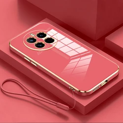 Luxury Plating Lanyard Silicone Phone Case - Elegant Back Cover for Realme C35 (ZBSS Camellia Red)