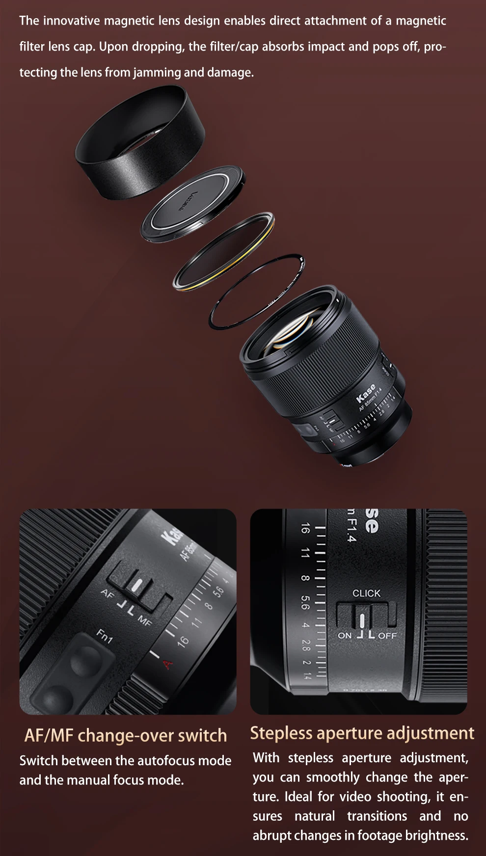 Kase 85mm F1.4 単焦点レンズ Eマウント Amazon.com : Kase 85mm F1.4