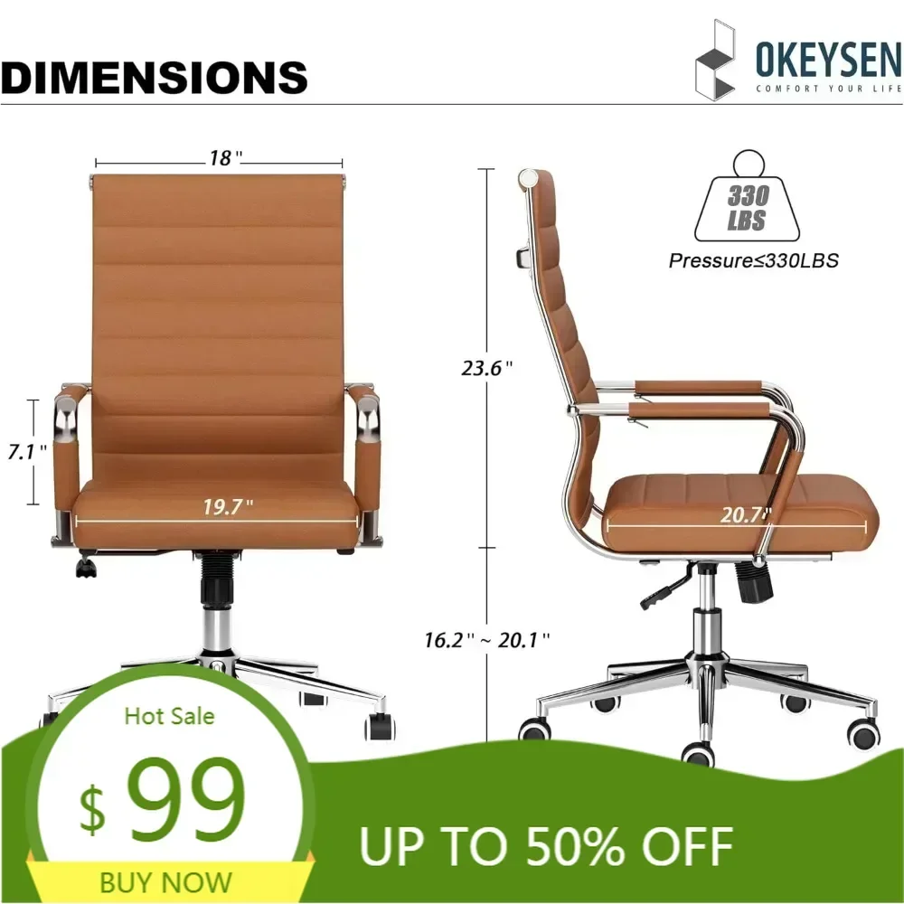 "ergonomic ribbed leather swivel chair for modern office desks and conference rooms"