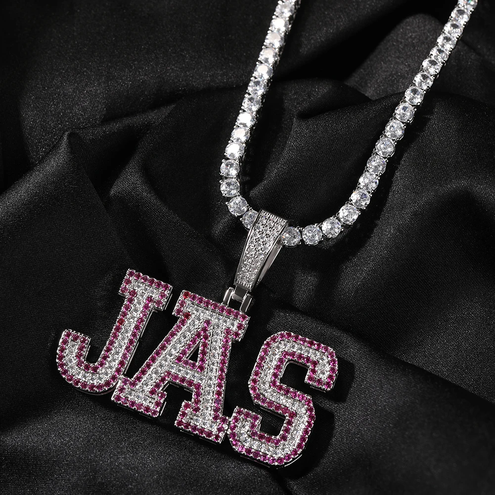 Hip Hop Custom A-Z 0-9 Letters Pendant Necklace Courful Zircon Sweater Chain