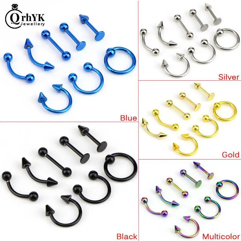 8/16PCS Stainless Steel Fashion 16G Titanium Anodized Body Jewelry piercing jewelry ear piercing jewelry body piercing jewelry body jewelry nose rings Helix Piercing Ear Eyebrow Nose Lip Captive Rings