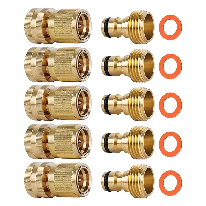 

GHT Threaded 5-Piece Brass Garden Hose Quick Connectors, Ensuring Leak-Free Connection