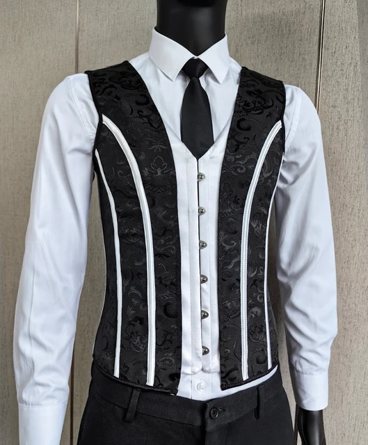 Tight Fitting Abdomen Corset Vest For Men Slimm Waist Vintage Black  Waistcoat Lace Up Boned Shaping Tops Wedding Stage Costume