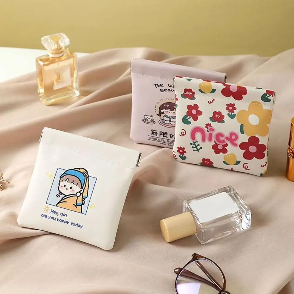 

Automatic Closing Mini Cosmetic Bag High Quality Cartoon Pattern Portable Makeup Pouch Soft Pu Leather Lipstick Bags