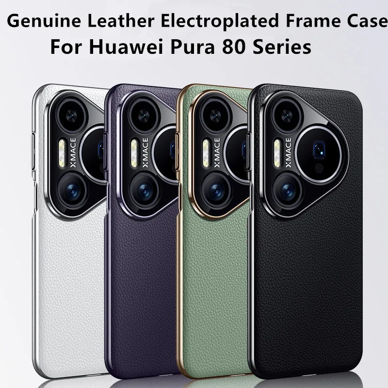 Premium Cowhide Leather Slim Case with Electroplated Frame and Camera Protection