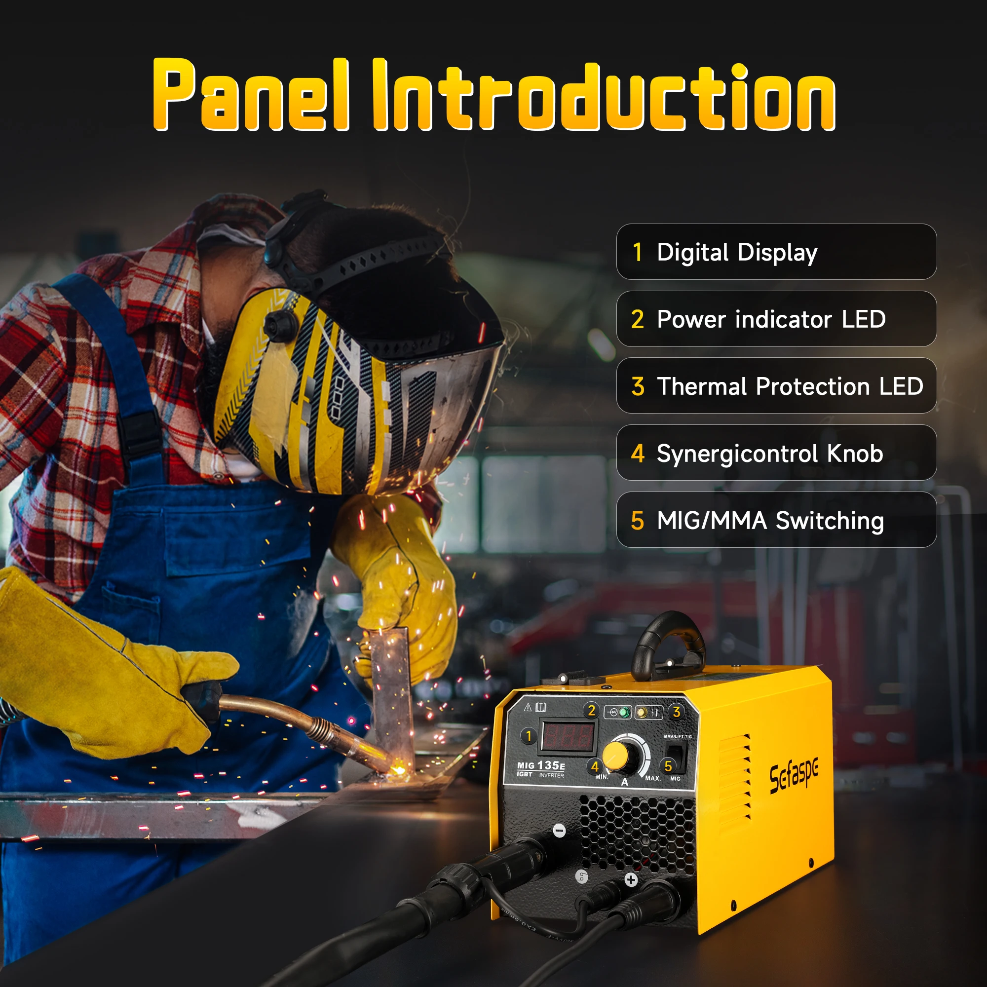 MIG Welder 135E 3-in-1 Flux Core Welder MIG/Lift TIG/Stick Welding Machine 110v with Synergic Control IGBT Inverter 2