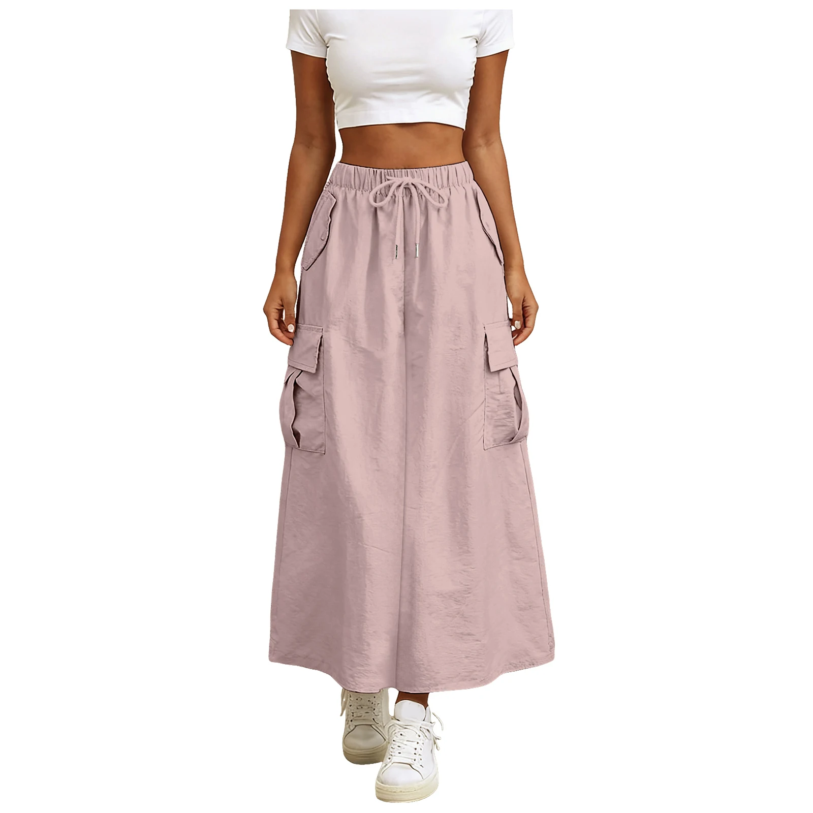 Women's Cargo Long Skirts High Waist Drawstring Multi Pockets Patchwork Long Skirt Versatile Daily y2k Harajuku Outfits 3