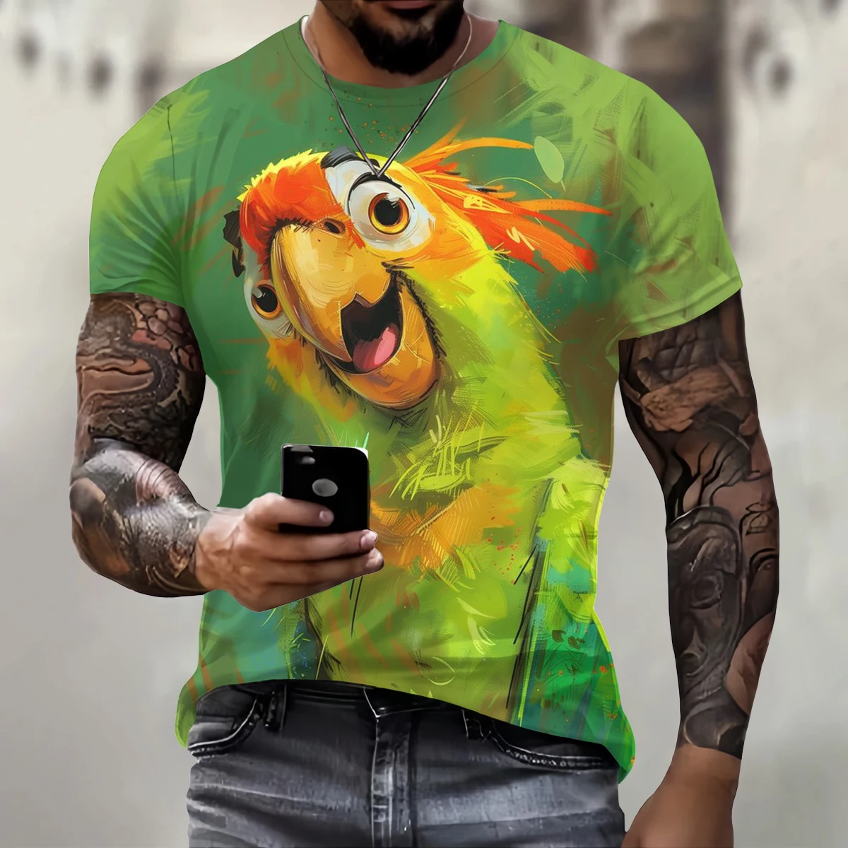 

Funny 3D Parrot Print T Shirt For Men Street Trend Hip Hop Clothing Casual O-neck Short Sleeve T-Shirt Fashion Loose Summer Tops