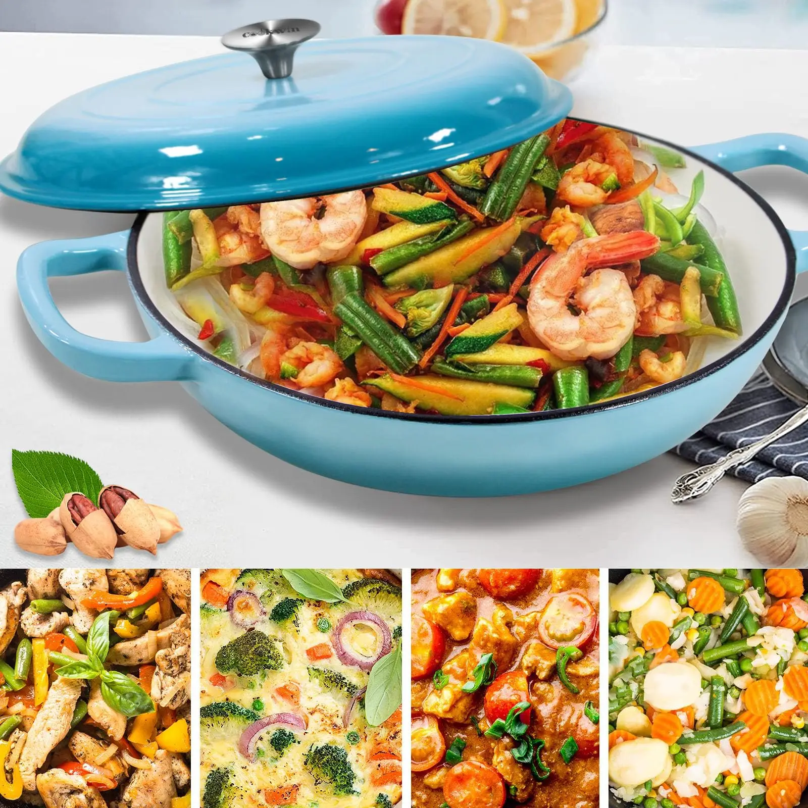 2-in-1鋳鉄製ダッチオーブンポット エナメル鋳鉄鍋 鋳鉄製