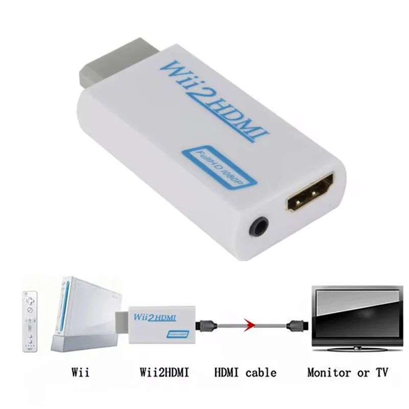 Wii to HDMI Converter Full HD 1080P 3.5mm Audio AUX For PC HDTV Monitor