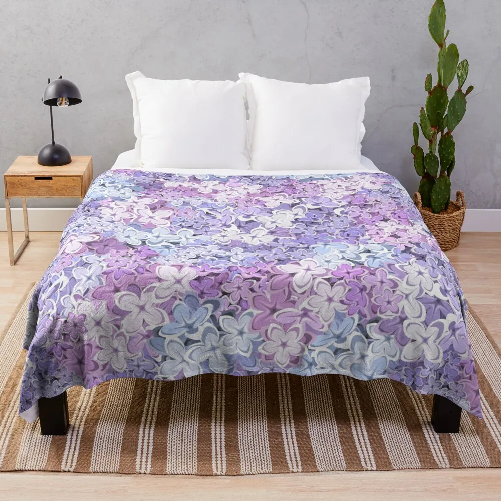 

Lilac flowers pattern. Throw Blanket Sofa Quilt Summer Beddings Luxury Throw Blankets