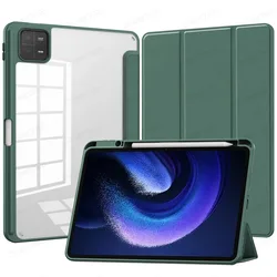 Transparent Tablet Case with Pen Holder and Auto Wake Function for MiPad 7 Pro 11.2in (Dark green)