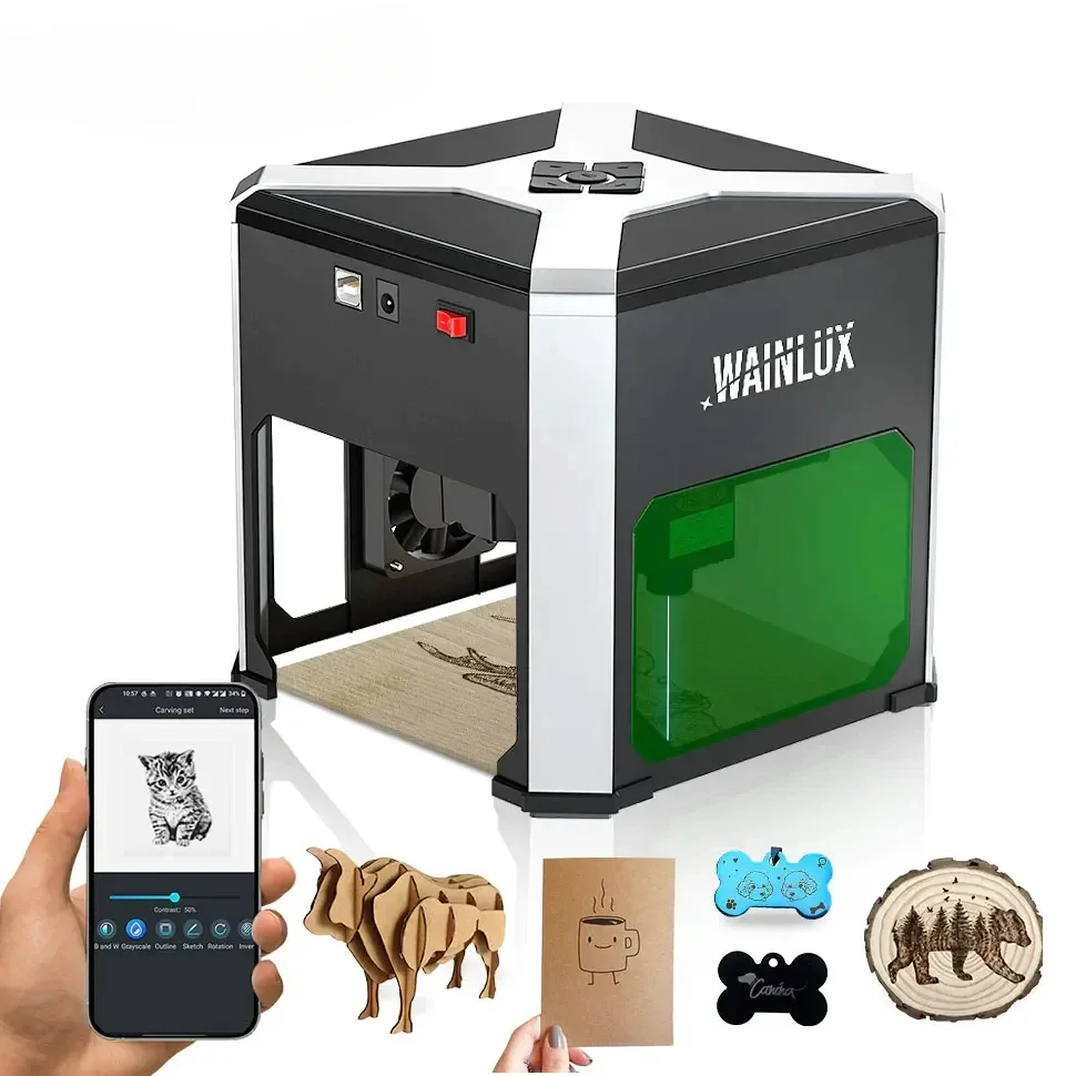 

2023 новый дизайн WAINLUX K6 мини лазерная гравировальная машина 80*80 DIY деревянная облицовка область гравировки