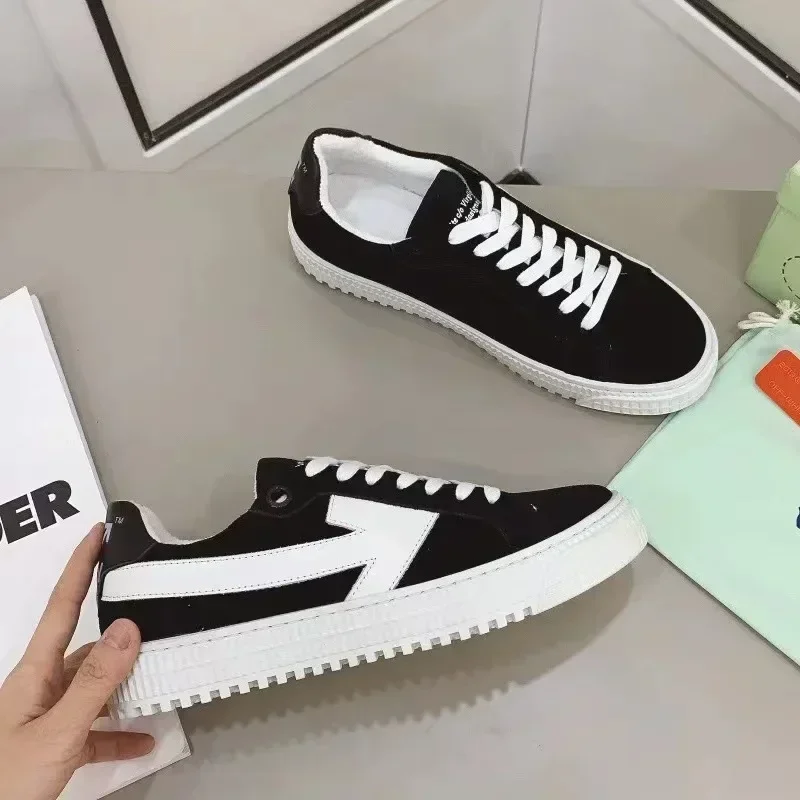 

2024 NewFashion Luxury off white color blocking men's casual shoes arrow small white shoes women couple shoes flat sneakers