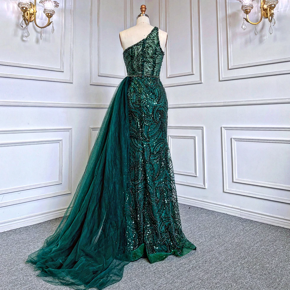 Sexy Green Beaded One Shoulder Mermaid Evening Dresses With Sexy Green Beaded One Shoulder Mermaid Evening Dresses With