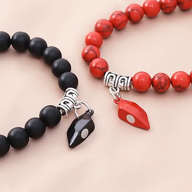 2pcs Beaded Black And Red Bracelet Bead-string Bracelet Jewelry