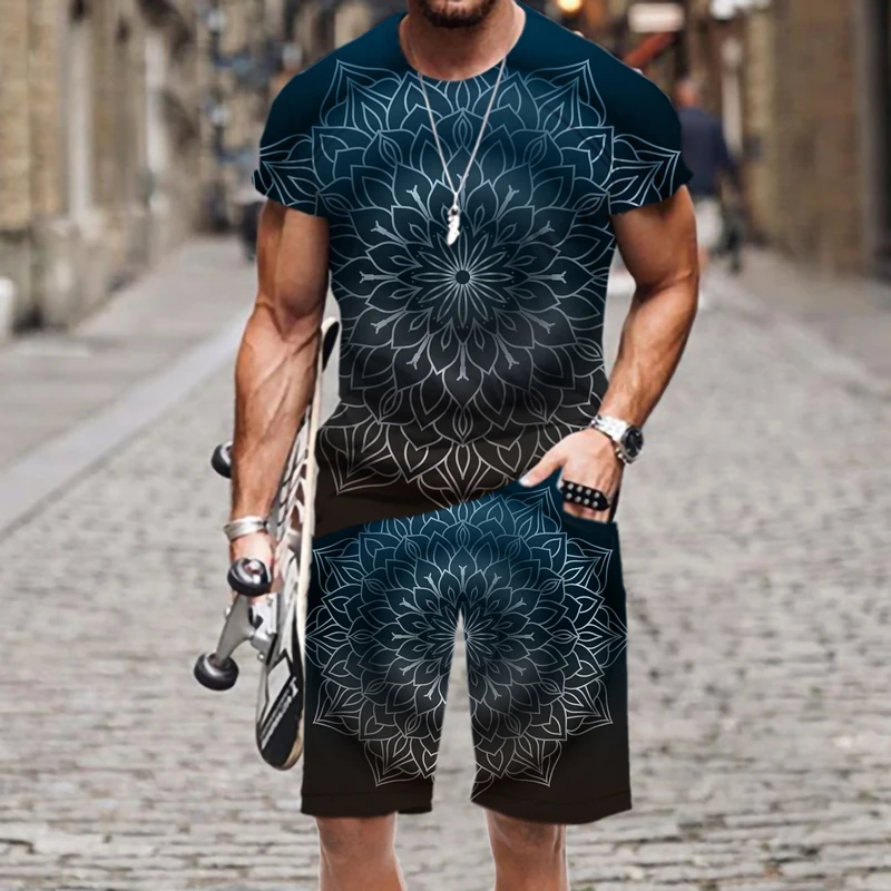 

Men's T-shirt Set Datura Pattern O Neck Fashion Hot Outfit Luxury Sportswear 2022 New Hip-hop 3D Printed Casual Summer Beach