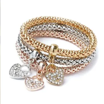3 PCS Set Heart Lock Key Music Sign Charm Bracelet Owl Rose Gold Plating Silver Color Chain Owm Charm Bangle Jewelry Set 1