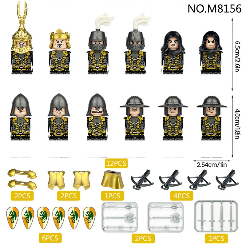 Medieval Warfare Roman Soldier Building Blocks Doll Temple Knight Golden Accessories Mini Action Figures For Children Toys
