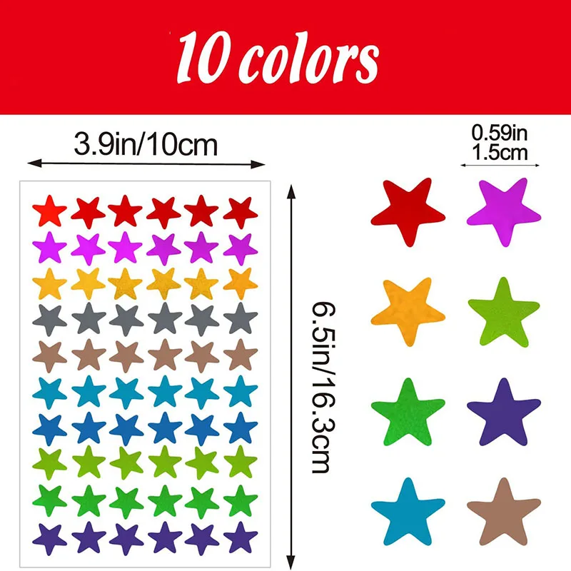 300-2700pcs Mixed Color Laser Star Stickers Kids Reward Behavior Chart Label Student Planner School Classroom Teacher Supplies