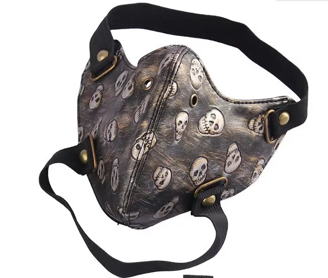 Men Women's Skull Print PU Leather Punk Rock Mask Lady's Breathable Party Cosplay Halloween Mouth-muffle R1933