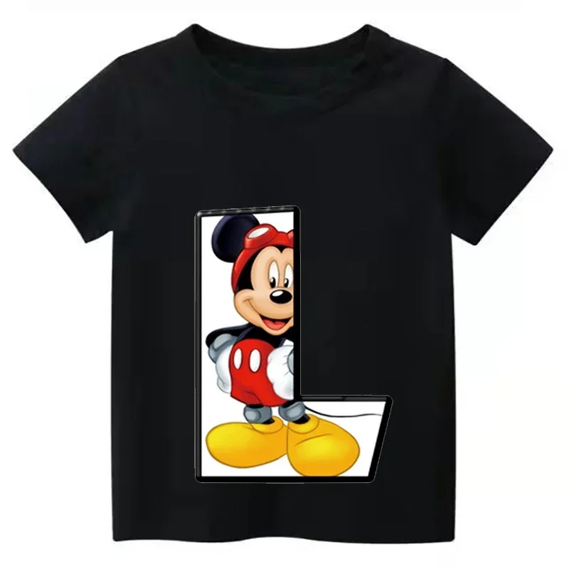 thumbnail image 1 of 2024 Nueva camiseta de verano con combinación de letras para niños de alta calidad Disney Mickey Mouse Font ABCDEF camiseta de manga corta para niños, 1 of 5