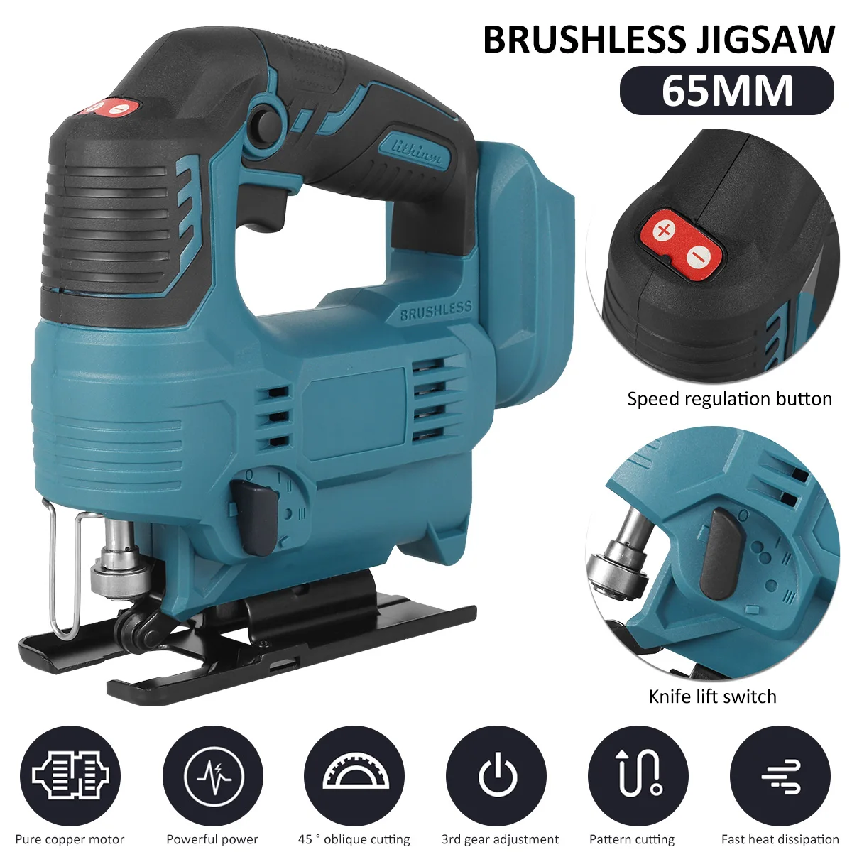 

Cordless Jigsaw 18V 900W Electric Brushless Jigsaw with 3 Variable Speed Adjustable 0-45º Cutting Degree 2900rpm/min Portable
