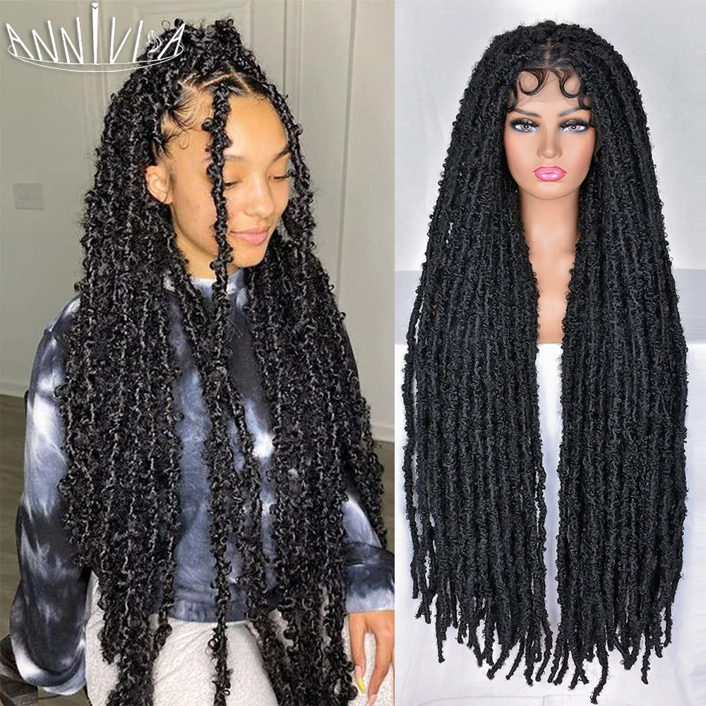 

Butterfly Locs Crochet Hair Full Lace Synthetic Wig 40Inch Faux Locs Wig Box Braid Wig Knotless Braided Lace Wig with Baby Hair