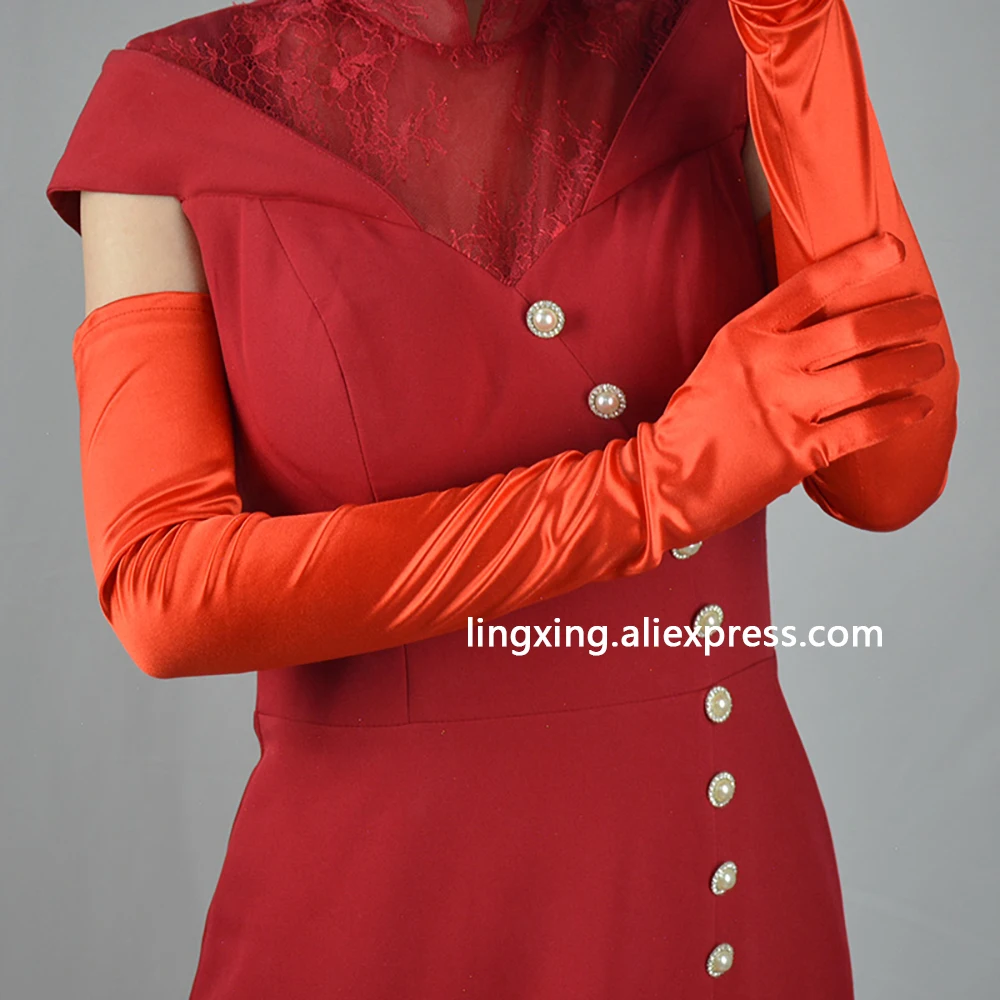 Satin extra lange Handschuhe für Frauen Abend party Abschluss ball rot weiß elegant Elfenbein Hochzeit Luxus Arm Ärmel Wärmer Kleid Weihnachten – Detail 1