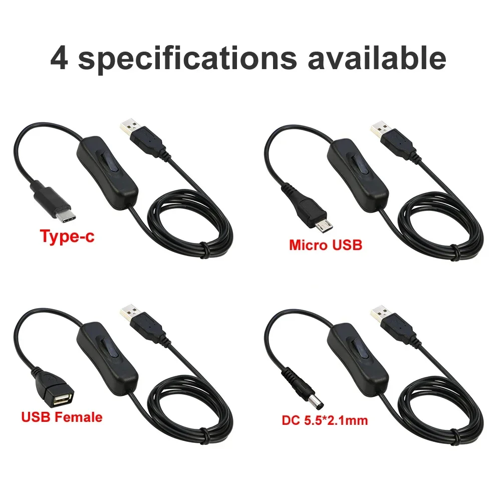 C타입 스위치 케이블 마이크로 USB 충전 케이블 (ON OFF 전원 버튼 포함) 휴대폰 LED USB 팬 DC 연장 케이블