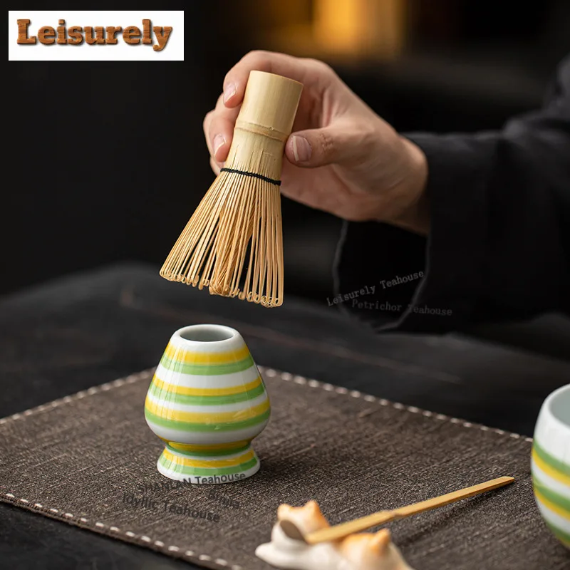 Yuecai Striped Matcha Eight-piece Set Song Dynasty Ceramic Tea Ceremony Tools Bowl Whisk Stand Hundred Books Accessories Craft
