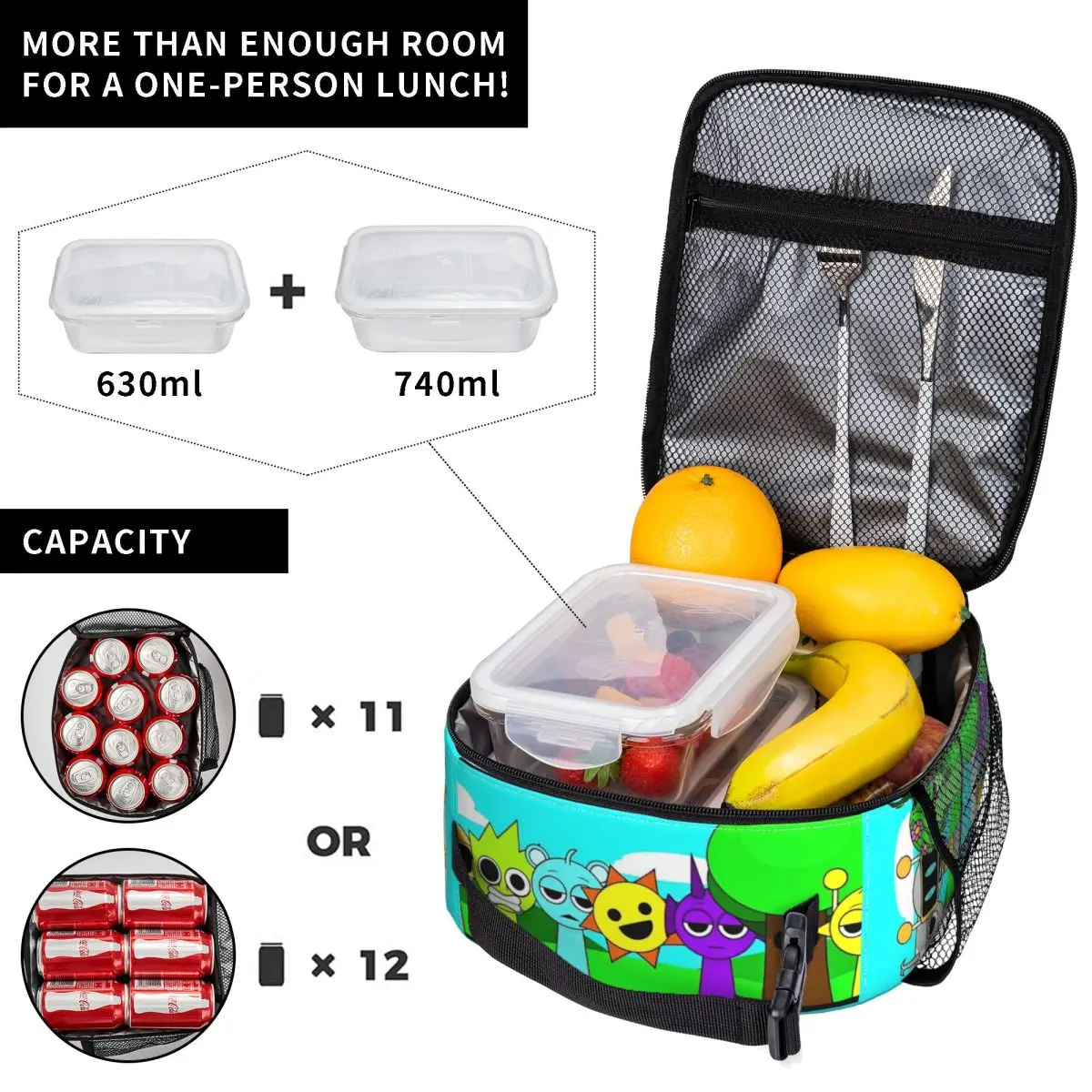 Cartoon Game 
Sprunki Incredibox Insulated Lunch Bags Large Reusable Cooler Bag Lunch Box Tote Office Travel Men Women 4