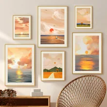 

Abstract Oil Painting Landscape Vintage Poster Sun Canvas Painting Modern Art Print Wall Picture for Living Room Decor