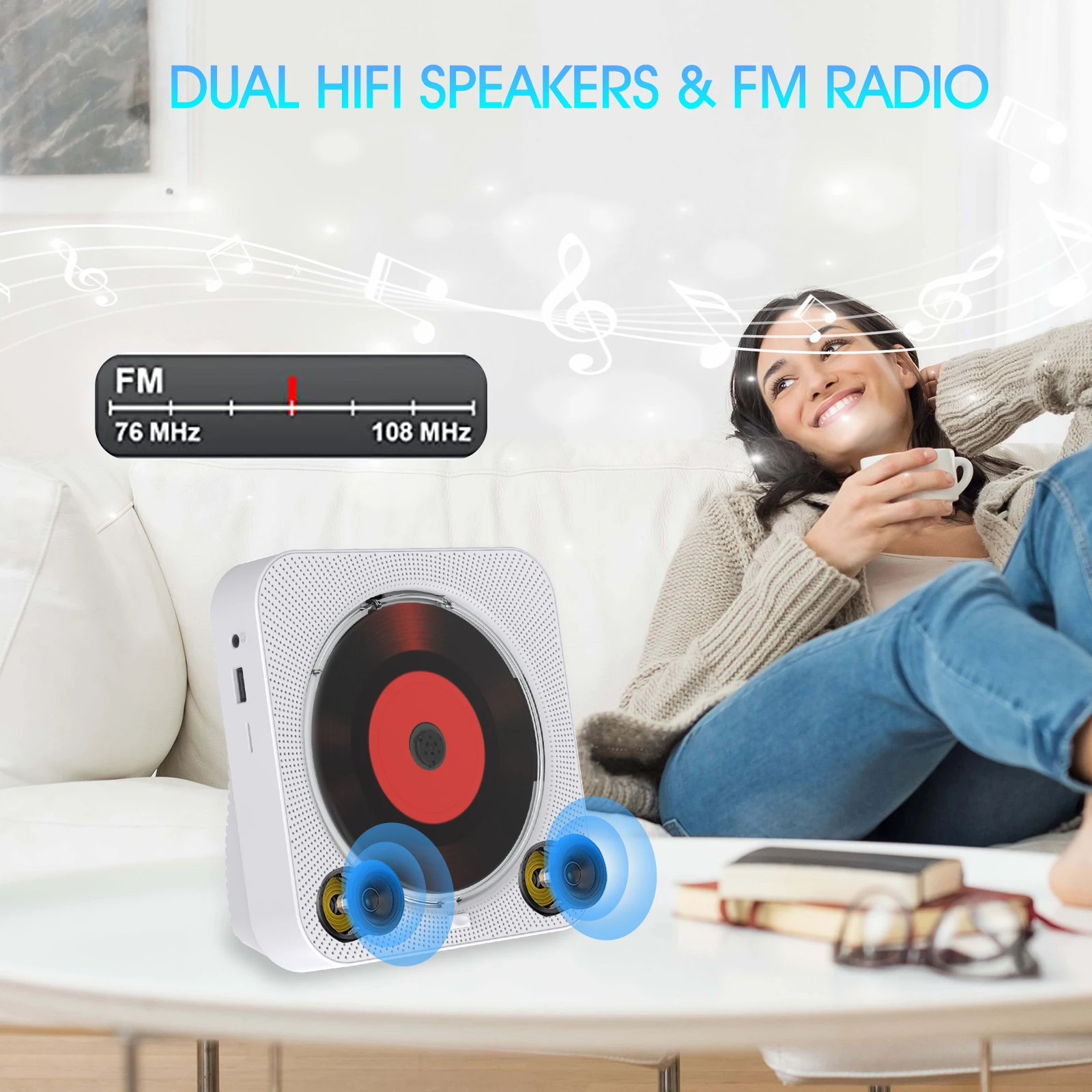 Desktop Vertical CD Player with Speakers HiFi, Portable CD Players for Home, Kpop Player Bluetooth, IR Remote Control, LED Sc