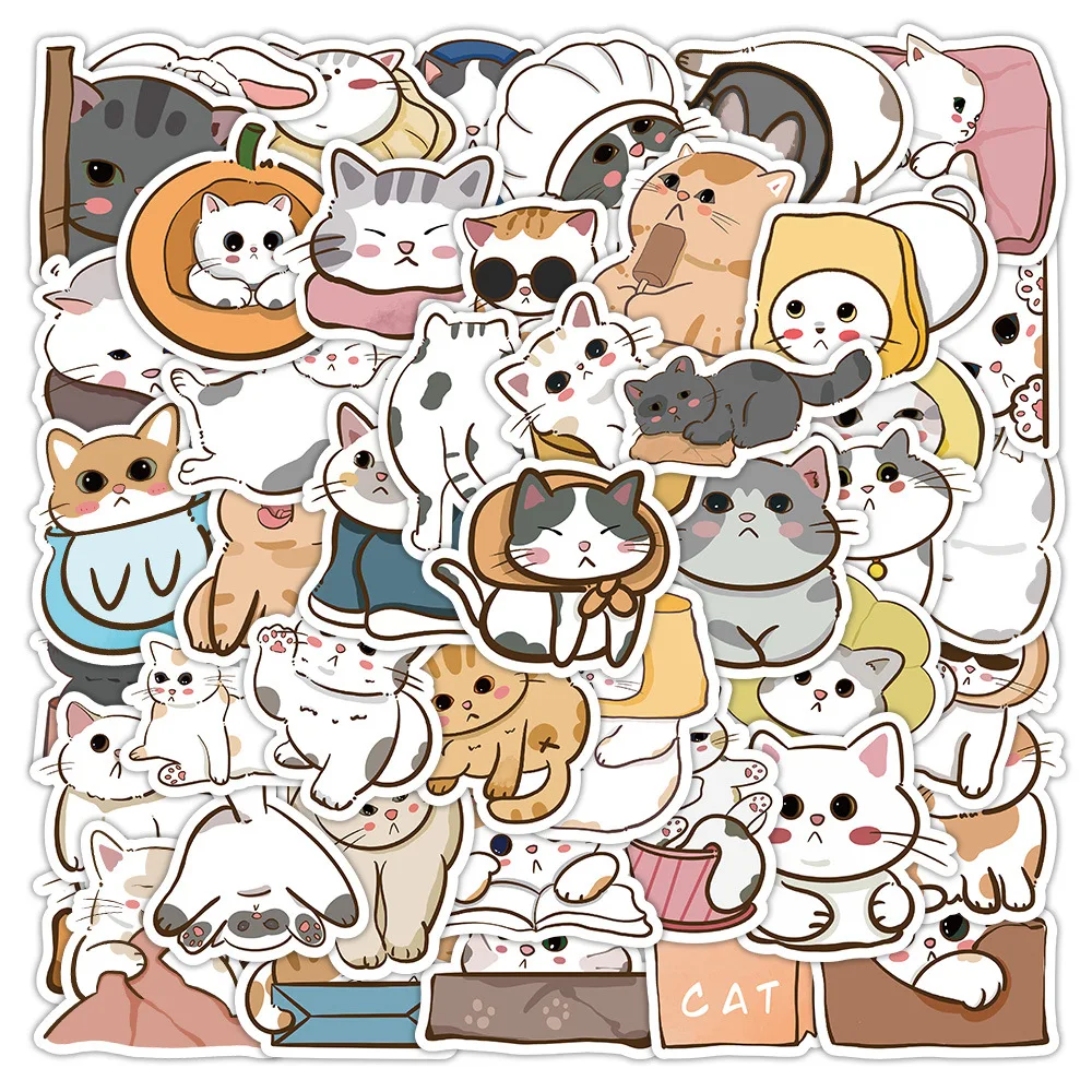 

60 Pieces/set Cute Cartoon Cat Stickers Decoration Mobile Phone Shell Water Cup Stationery Box Waterproof Stickers Wholesale