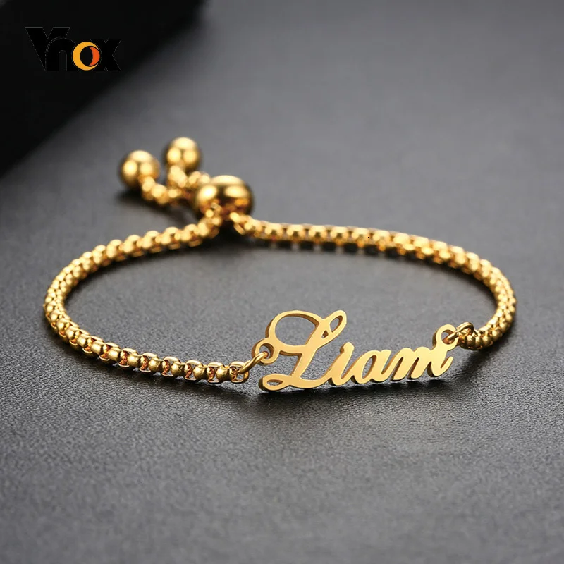 Vnox Women Personalize Custom Name Bracelets Female Girl Gifts Anti Allergy Stainless Steel Chain Length Adjustable