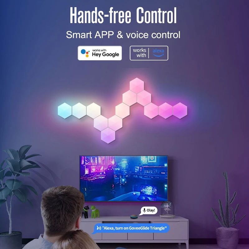 RGB WIFI LED Hexagon Light Indoor Wall Light APP Remote Control Night Computer Game Room Bedroom Bedside Decoration
