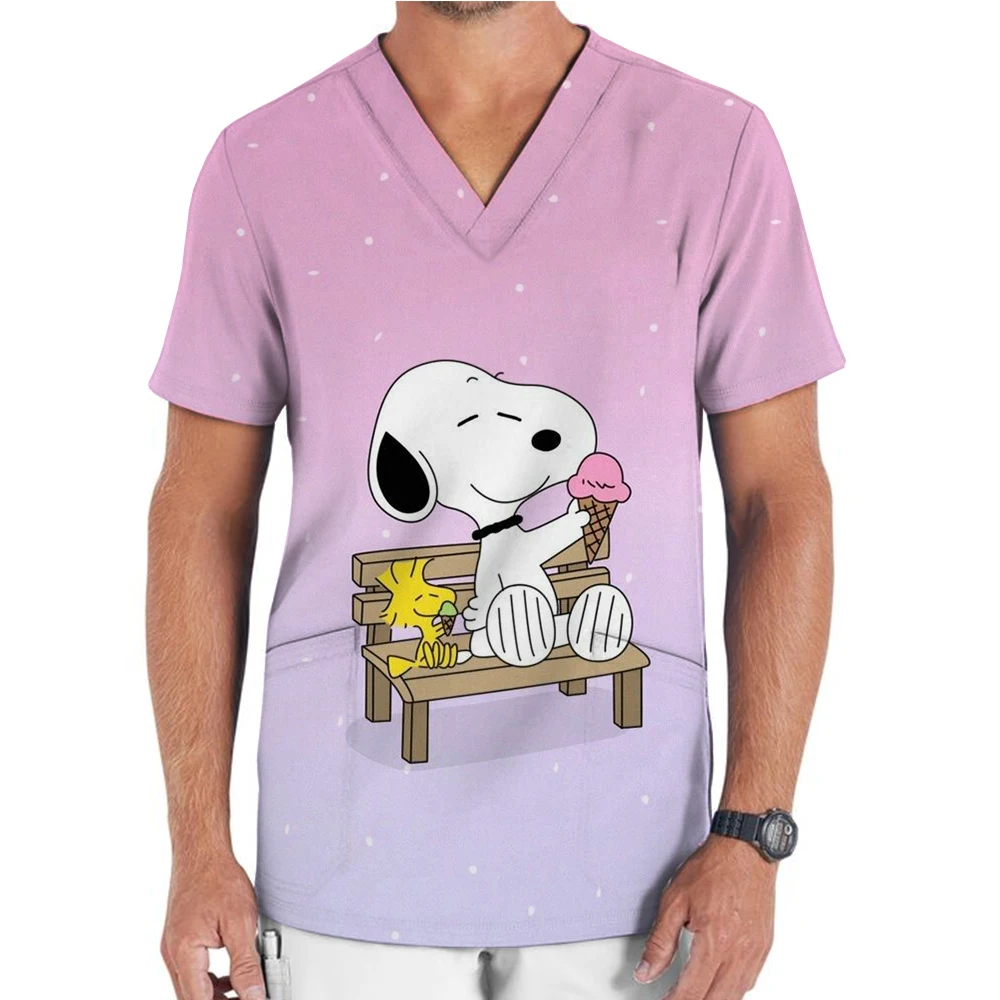 thumbnail image 1 of Uniforme de enfermera con estampado de dibujos animados de Snoopy, cuello en V, bolsillo, ropa de trabajo neutra, monos, uniformes médicos, clínica, 1 of 5