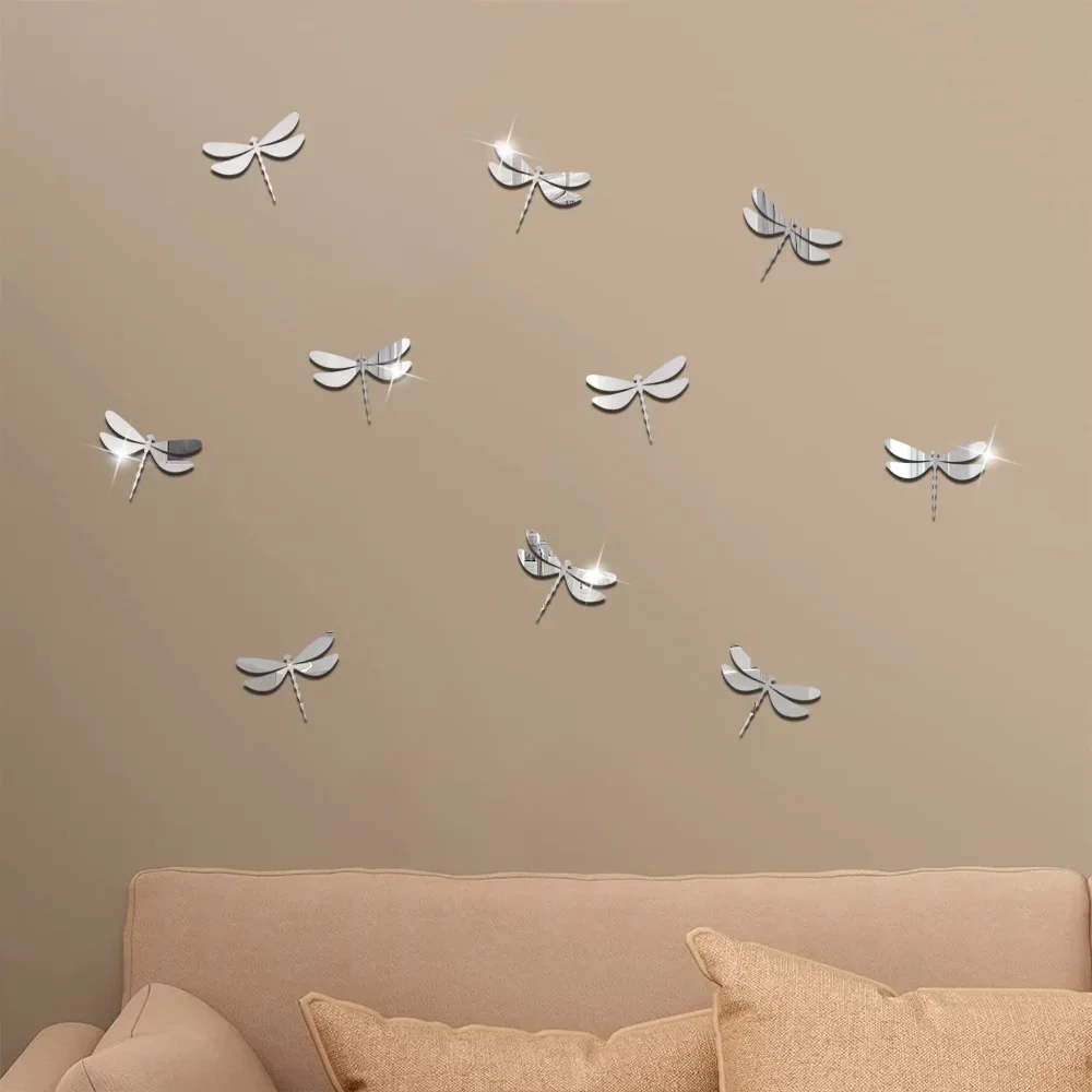 

Зеркальное акриловое украшение Dragonfly, 3d Трехмерная настенная паста для дома, спальни, гостиной, самоклеящаяся съемная конструкция