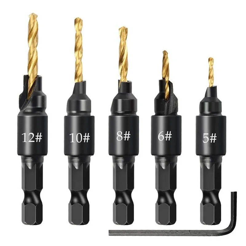 

6Pcs Countersink Drill Woodworking Drill Bit Set Drilling Pilot Holes For Screw Sizes hand tool set #5 #6 #8 #10 #12