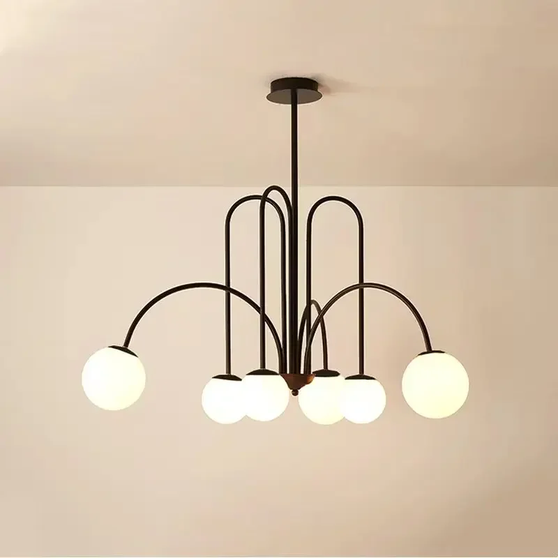 Magic Beans Chandeliers 6 Heads Milky Glass Ball Ceiling Lamp for Dining Table Kitchen Island Living Bar Indoor Decor Led Lights